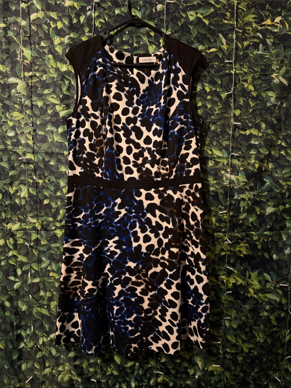 Calvin Klein Black, White Brown & Blue Animal-Print Fit-and-Flare Dress